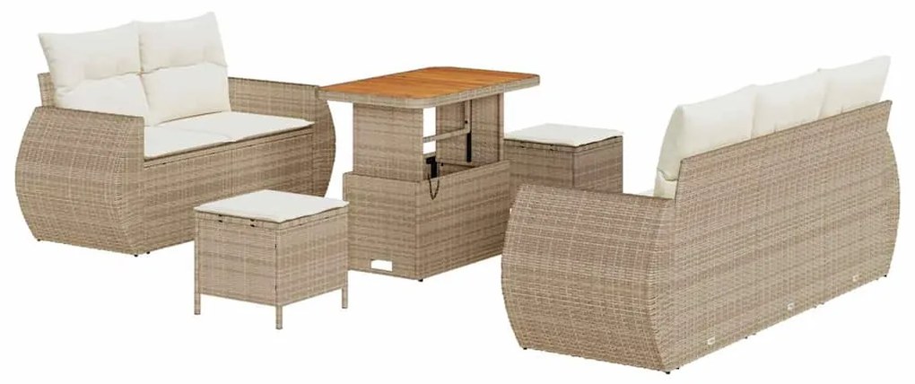 Conjunto de sofá de jardim de 8 peças com almofadas bege em rattan e m