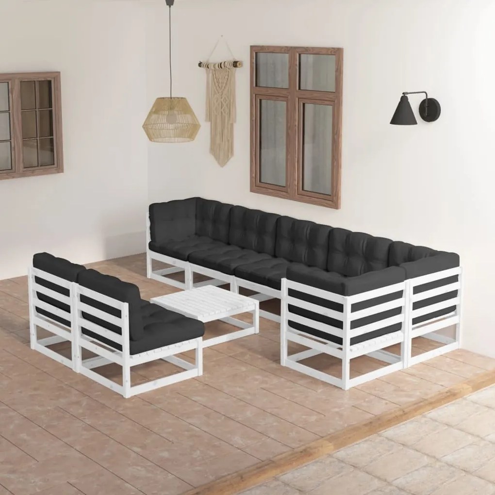 vidaXL 9 pcs conjunto lounge de jardim c/ almofadões pinho maciço