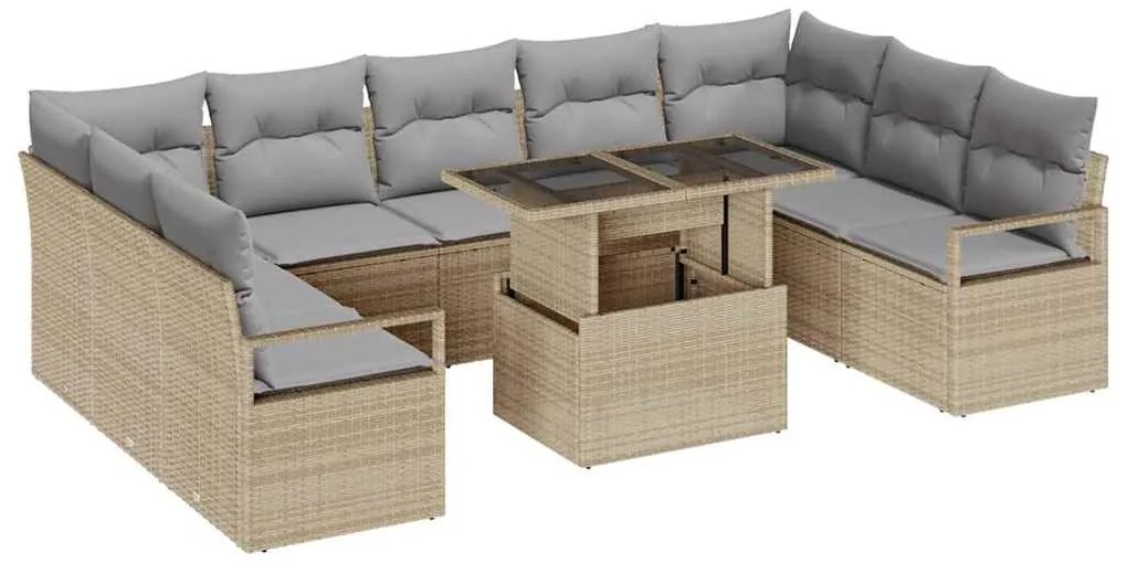 Conjunto de Sofás de Jardim vidaXL de 10 Peças com Almofadas Bege Ratt