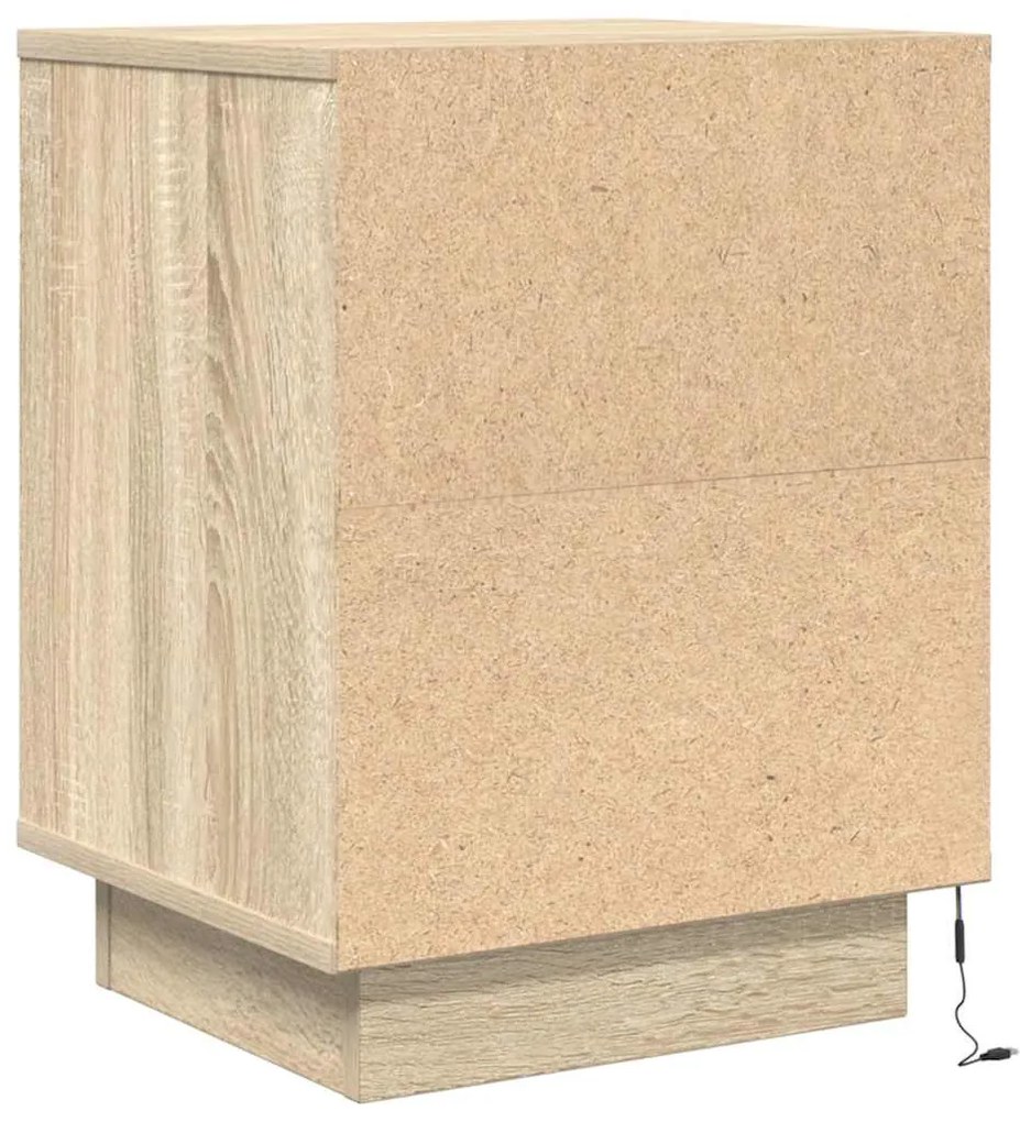 Mesas cabeceira c/ luzes LED 2 pcs 38x34x50cm carvalho sonoma