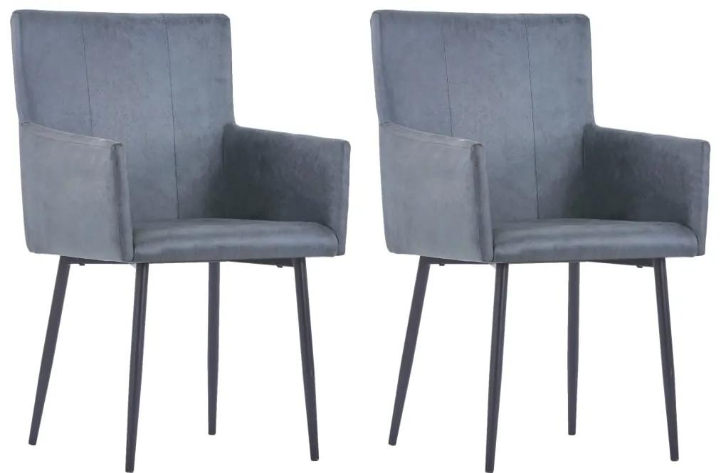 Cadeiras de jantar c/ braços 2 pcs camurça artificial cinzento