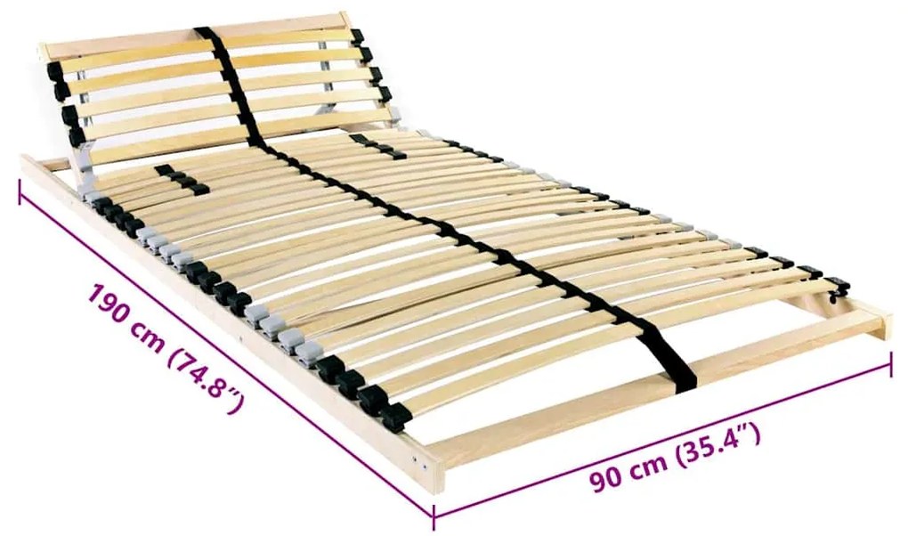 Base de ripas com cabeceira Manual Castanho 90 x 190 cm Madeira