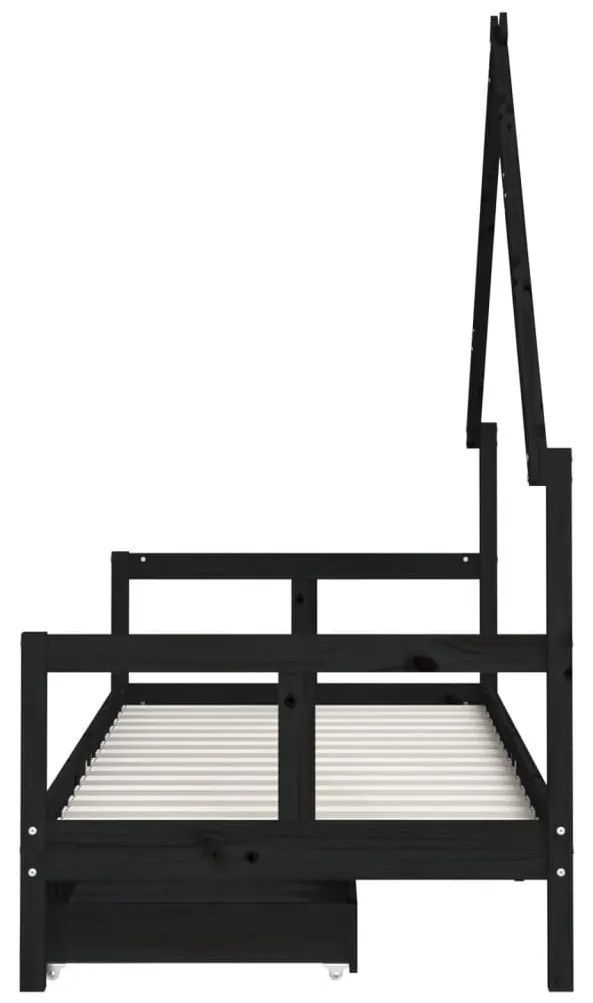 Estrutura cama infantil c/ gavetas 80x200cm pinho maciço preto