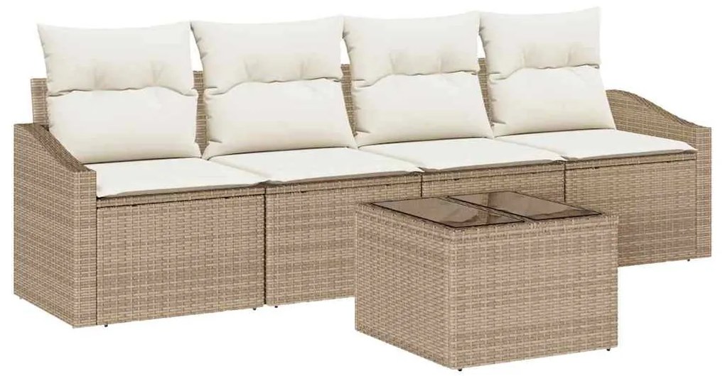 Conjunto de Sofás de Jardim de 5 Peças com Almofadas Bege Rattan Polip