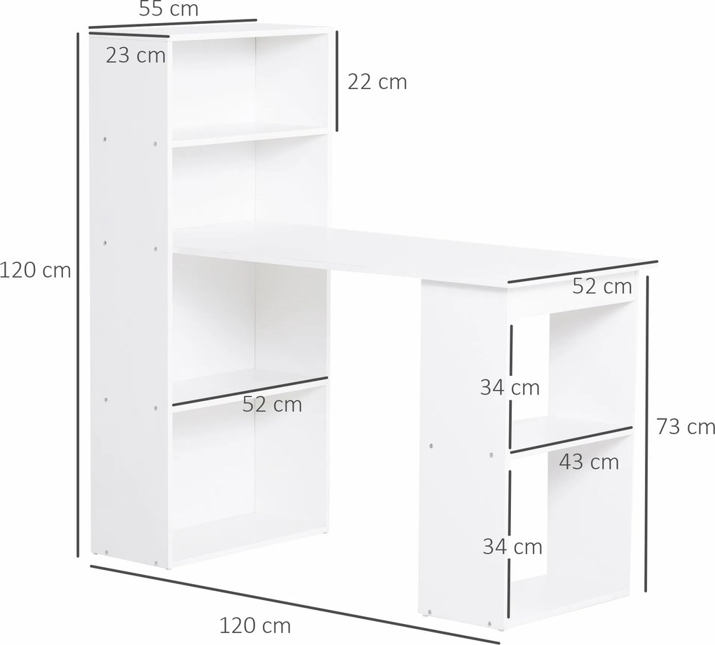 Secretária para Computador com Estante de Prateleiras para Casa Escrit