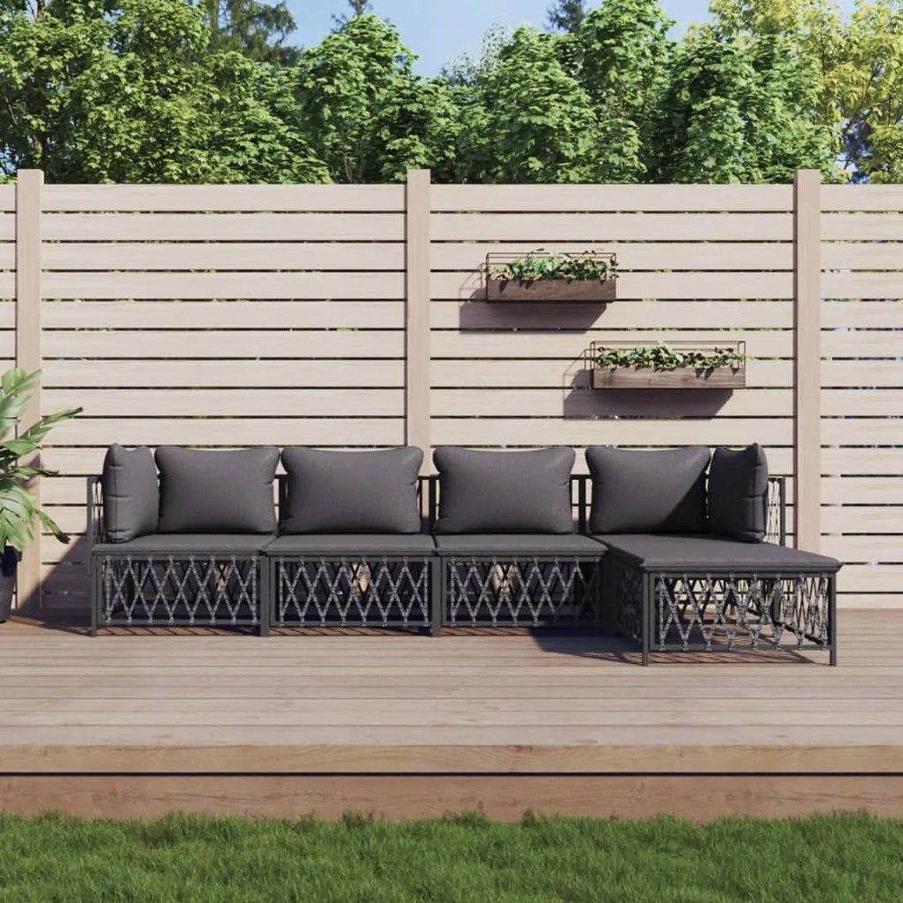 vidaXL 5 pcs conjunto lounge de jardim com almofadões aço antracite