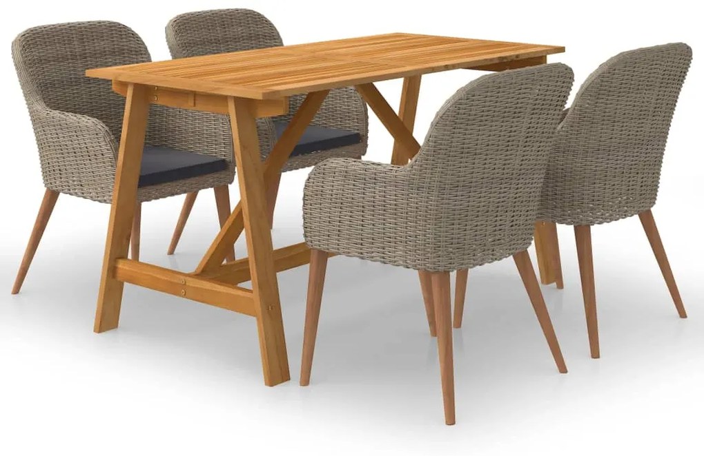3068774 vidaXL 5 pcs conjunto de jantar para jardim castanho