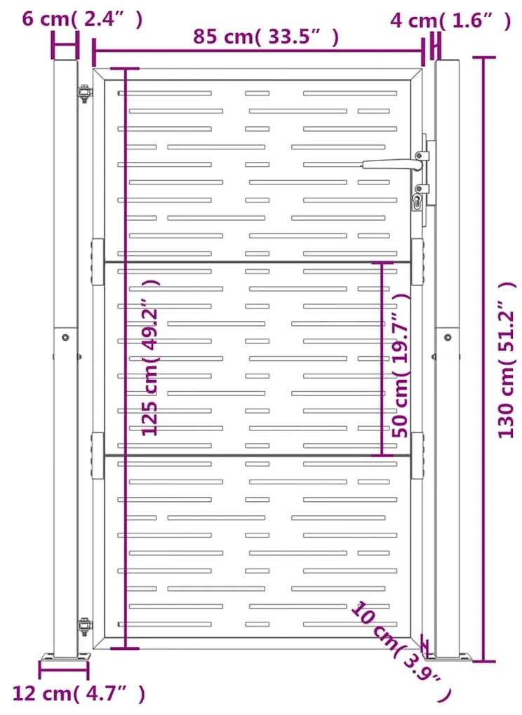 Portão de jardim 105x130 cm aço corten design quadrados