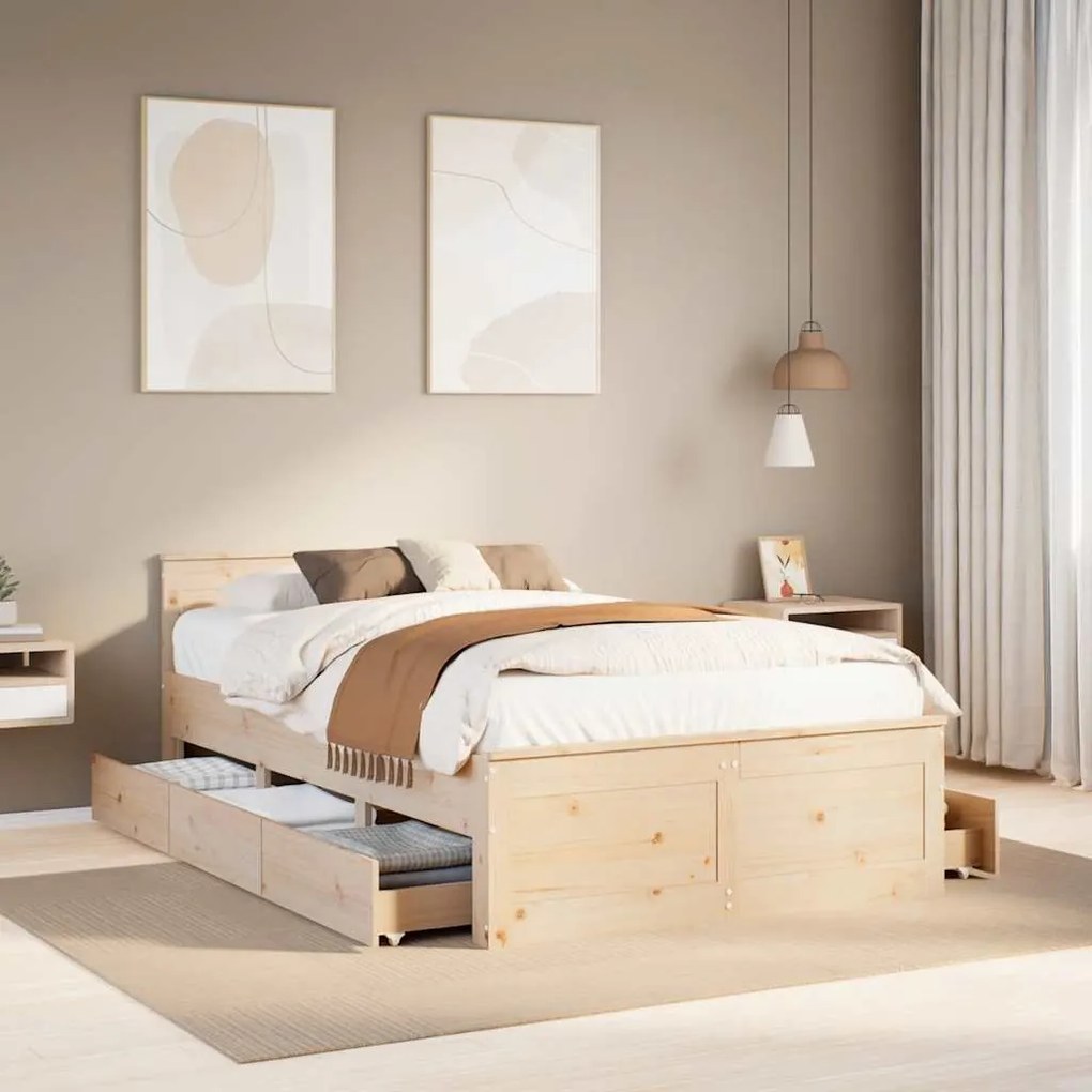 vidaXL Cama sem colchão com cabeceira 135x190 cm pinho maciço