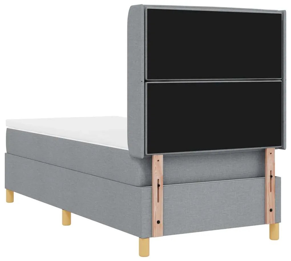Cama Box com Colchão e Luz LED Cinza Claro 90x190 cm em Tecido