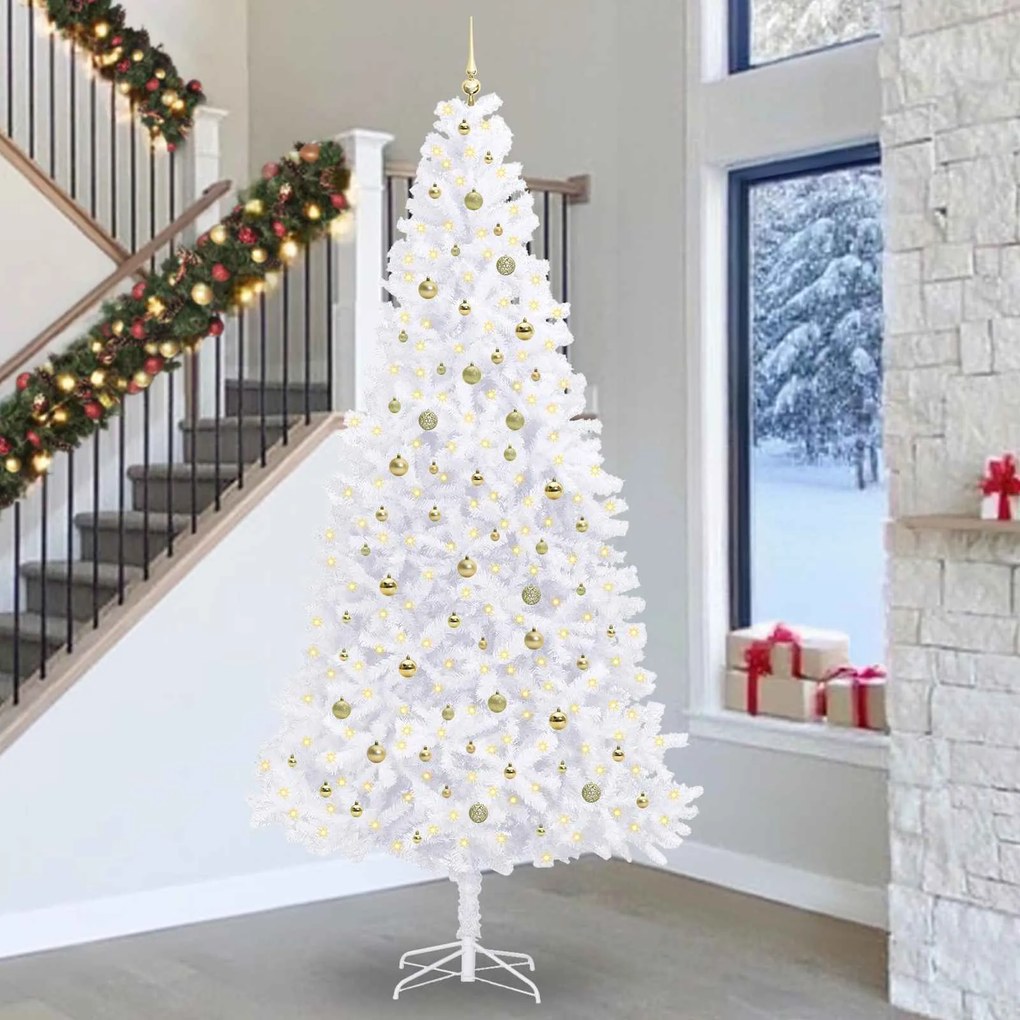 vidaXL Árvore de Natal Artificial com 300 LEDs Branco 300 cm PVC e Aço