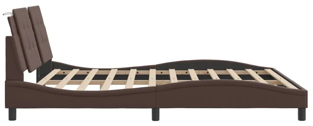 Estrutura cama c/ cabeceira 180x200cm couro artificial castanho