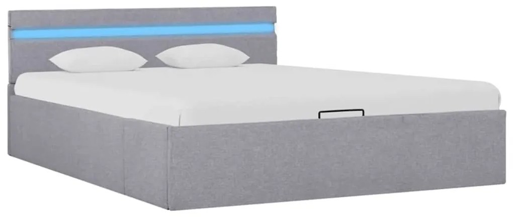 Cama hidráulica c/ arrumação LED 120x200 cm tecido cinza-claro