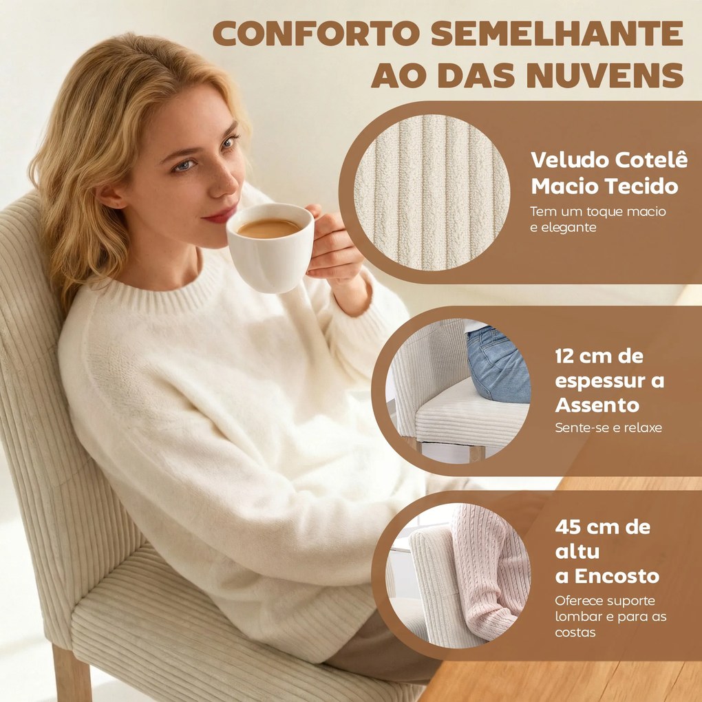 Conjunto de 4 Cadeiras de Jantar Modernas (MESA NÃO INCLUIDA) para Cozinha Encosto Alto Estofadas em Veludo Assento Acolchoado 44x56x90 cm Bege