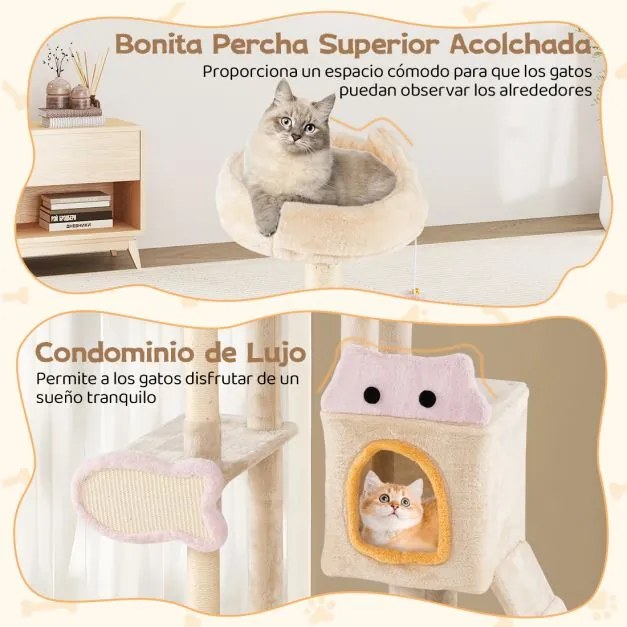 Arranhador para gatos 95 x 43 x 125 cm de interior Torre com vários níveis, com poleiro de pelúcia, caverna, postes para arranhar de sisal, rampa e bo