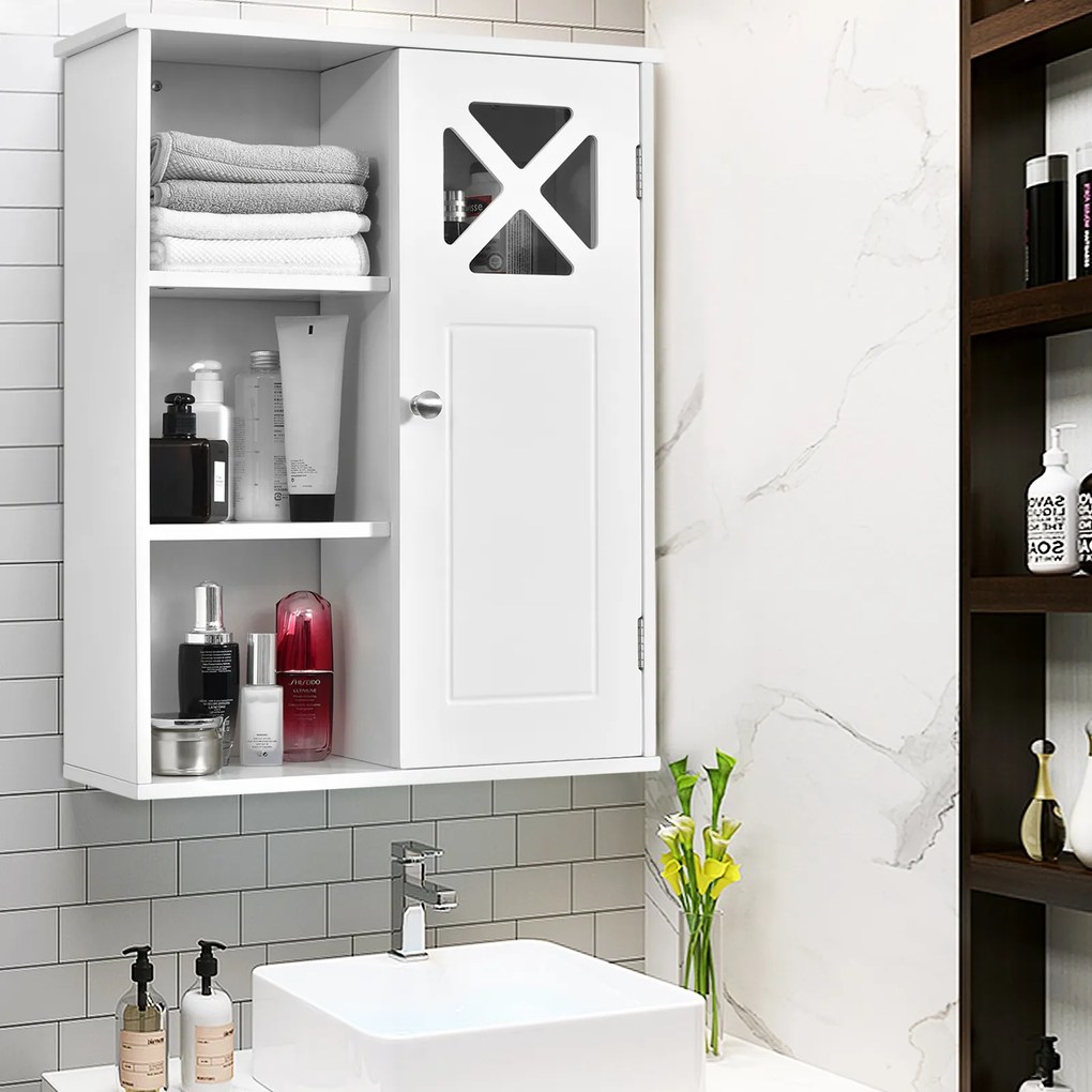 Armário de casa de banho de parede com prateleiras ajustáveis e compartimentos abertos  48-5 x 18 x 61 cm Branco