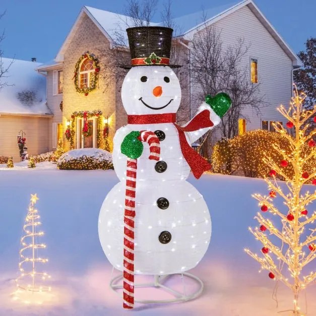 Decoração natal de boneco de neve de 150 cm com 180 luzes LED Chapéu e cachecol de festa