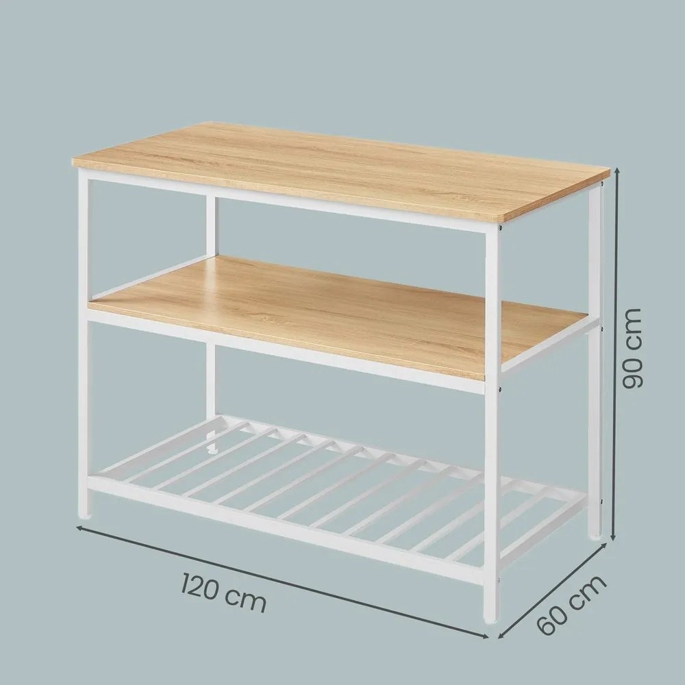 Armario de cozinha com grande bancada 60 x 120 x 90 cm, prateleira para micro-ondas com 3 níveis Cor carvalho + branco