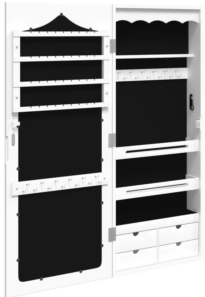 Móvel para joias de parede espelhado 37,5x10x90 cm branco