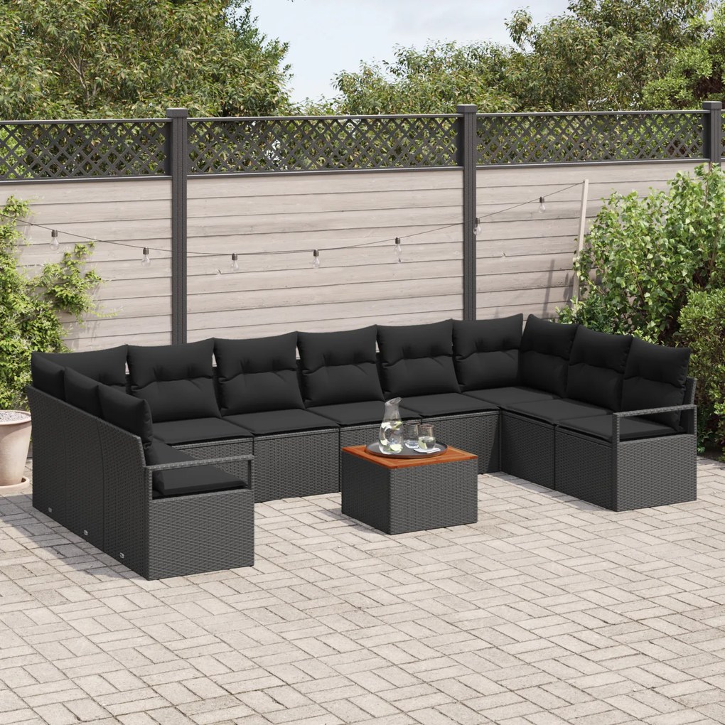 Conjunto de Sofá de Jardim de 11 Peças com Almofadas Rattan Poliéster