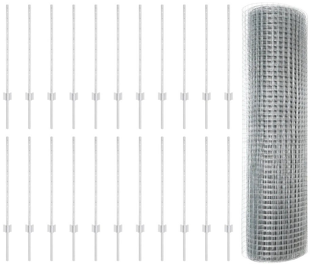 Cerca de Arame Soldado com 22 Postes U Prateados 0.8x50 m Aço