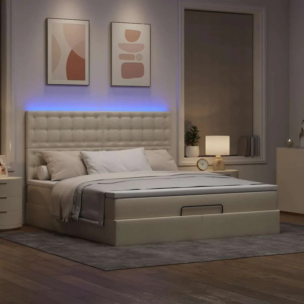 Estrutura de cama otomana com creme de colchão 180x200cm tecido