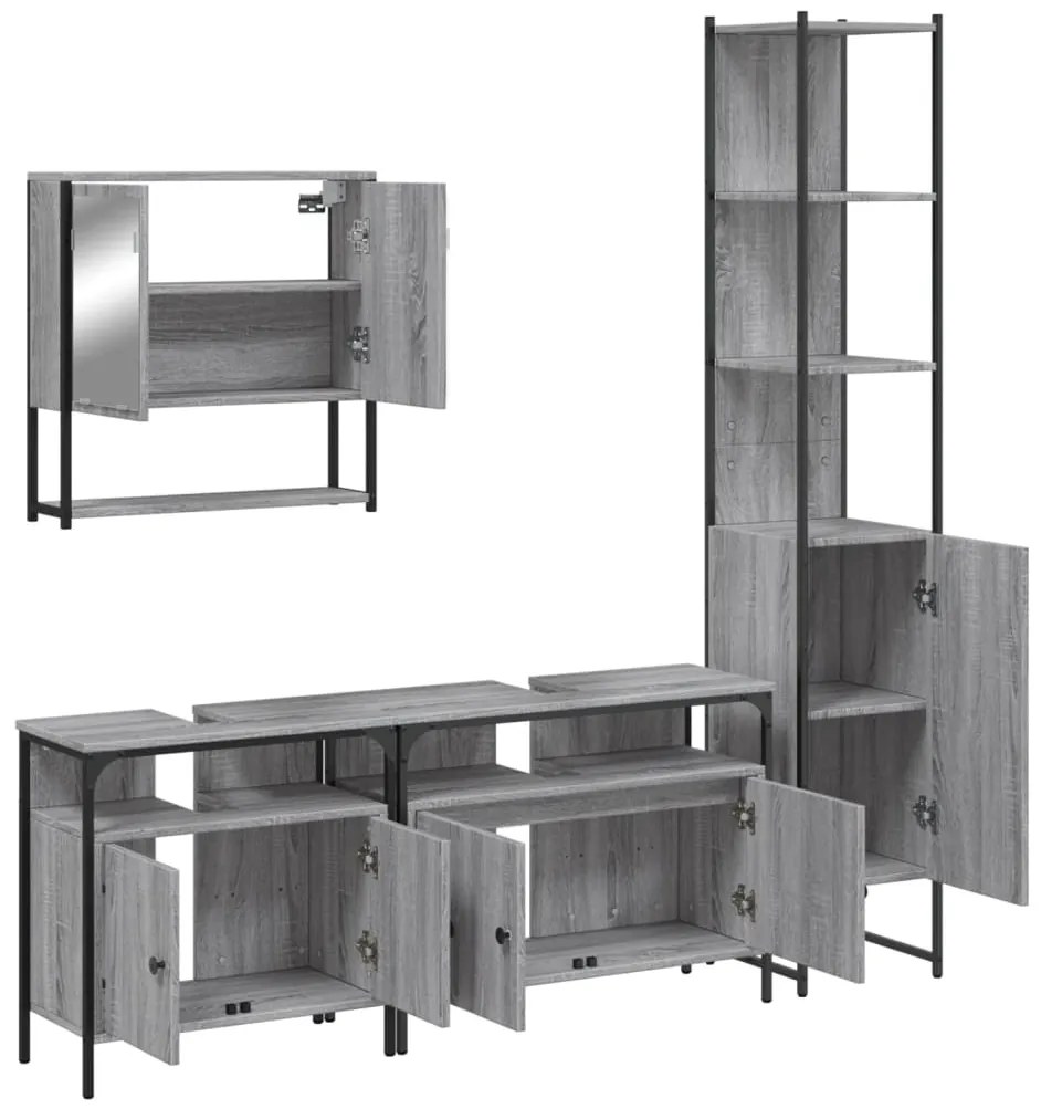 4 pcs Conjunto móveis casa de banho madeira proc. cinza sonoma