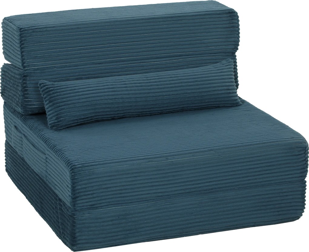 HOMCOM Sofá-Cama Dobrável 3 em 1, Poltrona 1 Lugar Conversível em Veludo Canelado, Bolsos Laterais, Travesseiro, Azul | Aosom Portugal