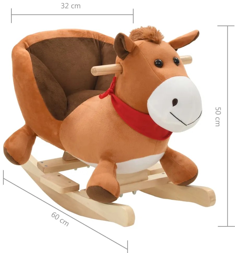 Animal de baloiçar cavalo em pelúcia 60x32x50 cm castanho