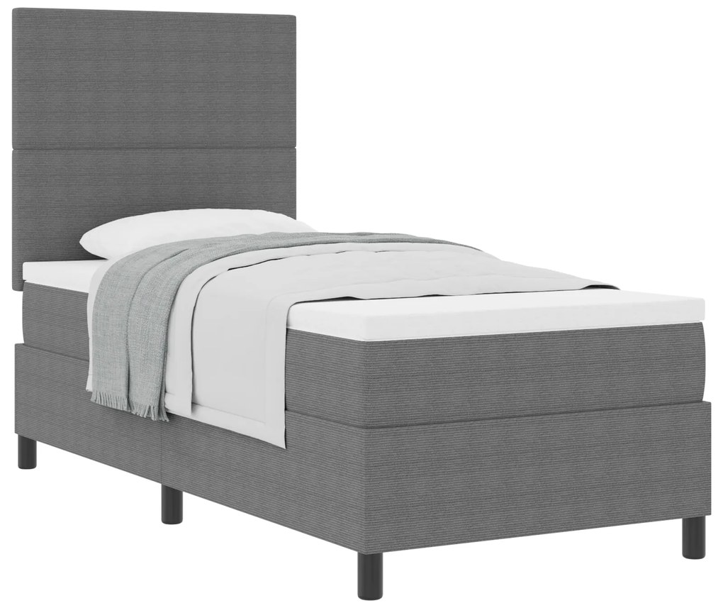 Cama Box com Colchão Cinza 100x200 cm Tecido de Veludo Cotelê