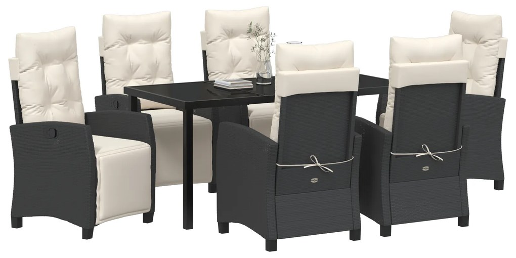 Conjunto de Jantar de Jardim de 7 Peças de Rattan Poliéster Preto