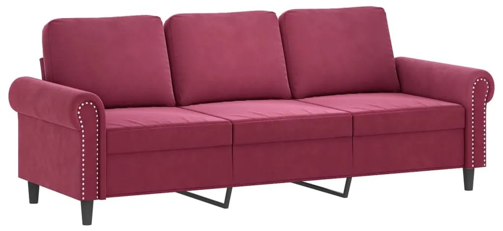 3 pcs conjunto de sofás com almofadas veludo vermelho-tinto