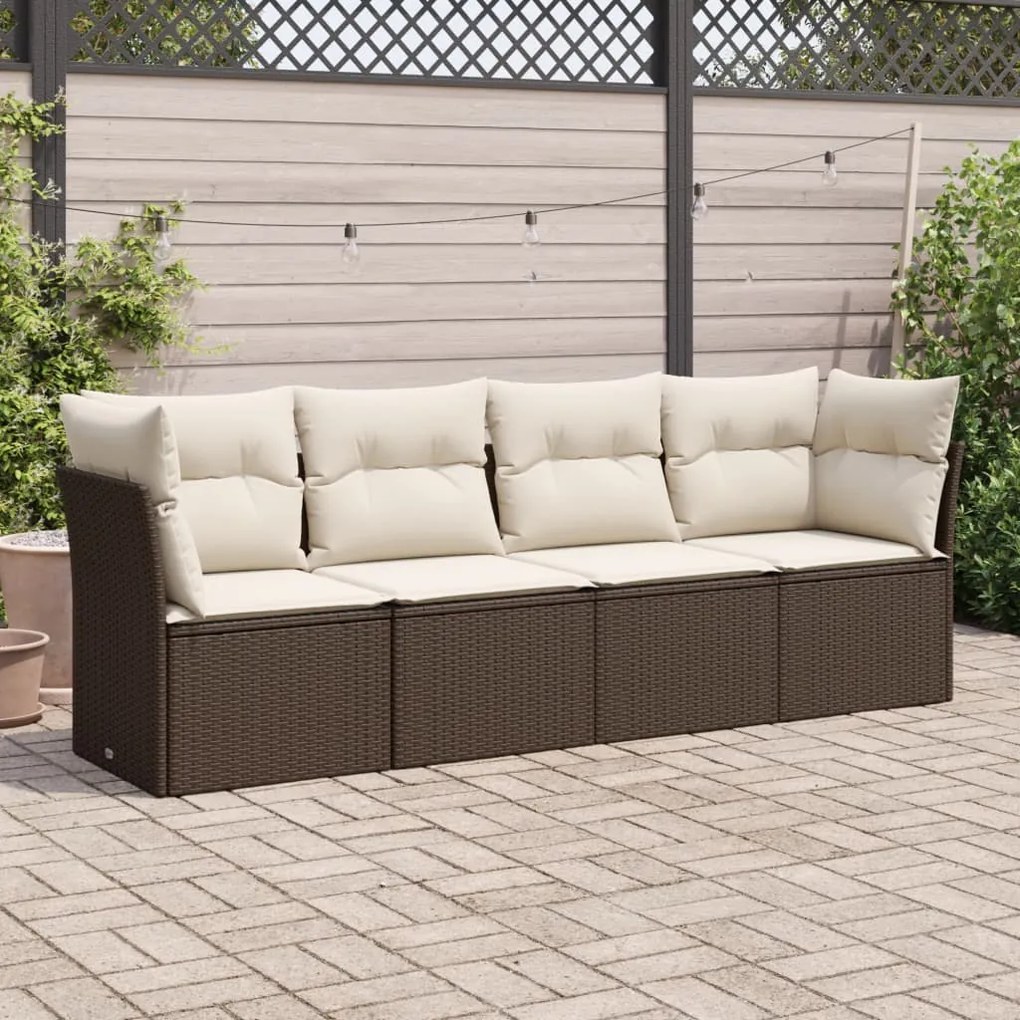 vidaXL 4 pcs conjunto sofás de jardim c/ almofadões vime PE castanho
