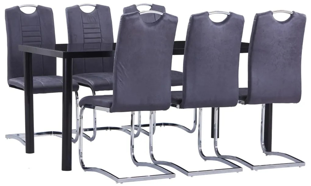 7 pcs conjunto de jantar camurça artificial cinzento