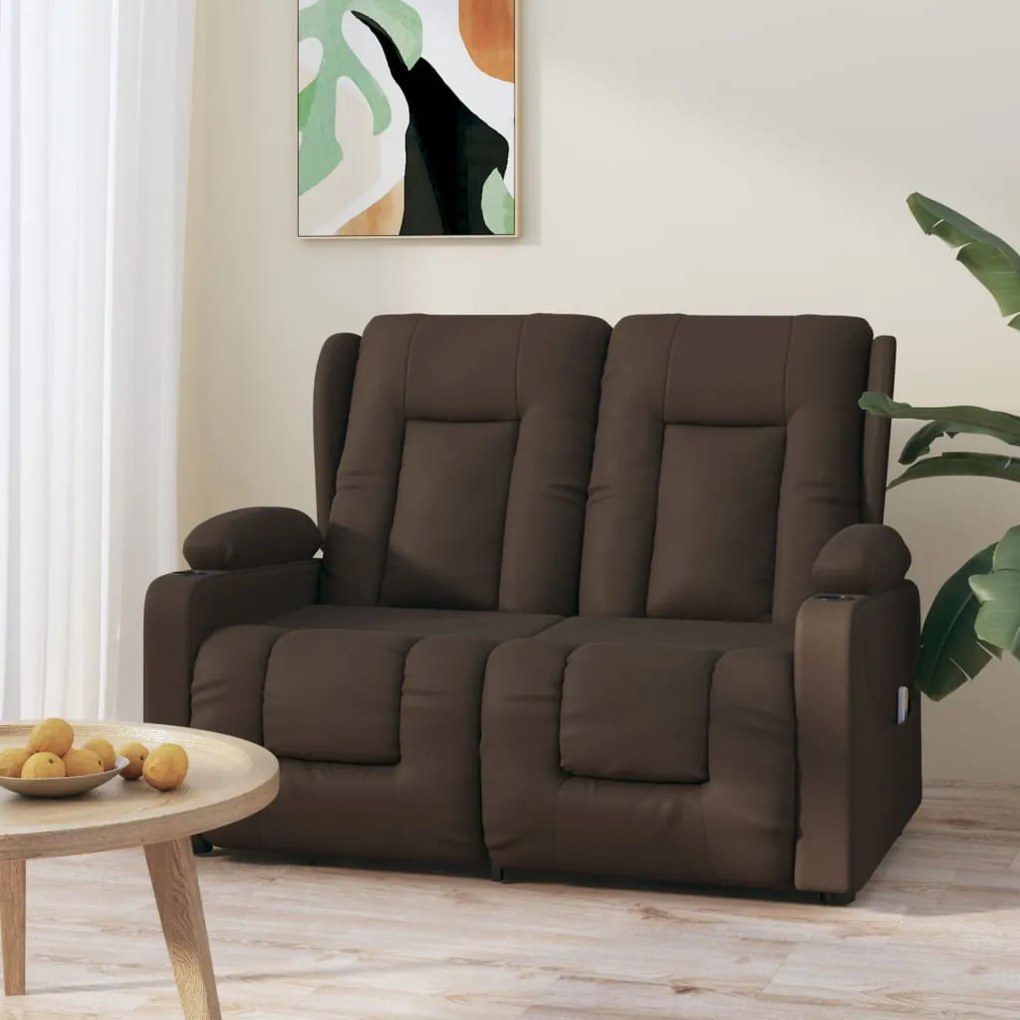 vidaXL Poltrona massagens 2 lug. reclin. sup. copo couro art. castanho
