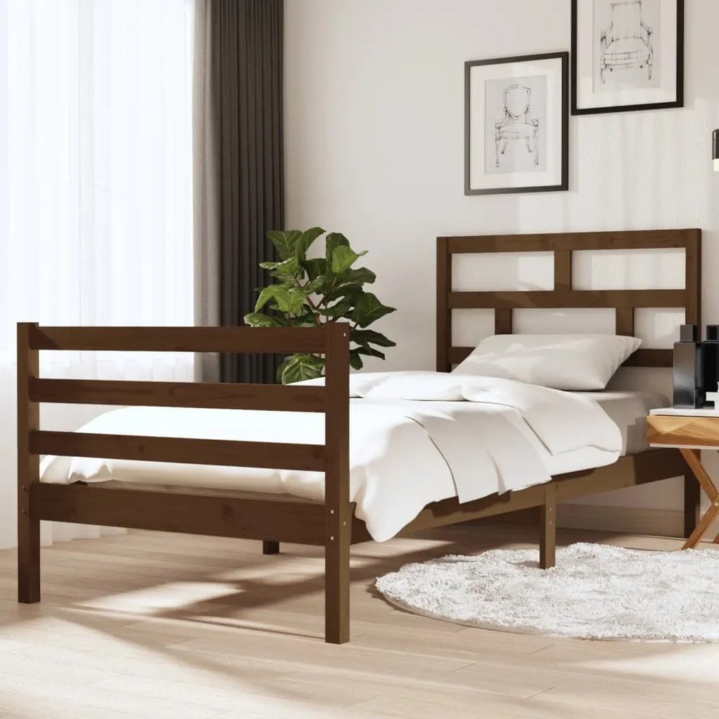 vidaXL Estrutura de cama solteiro 90x190cm madeira maciça castanho mel