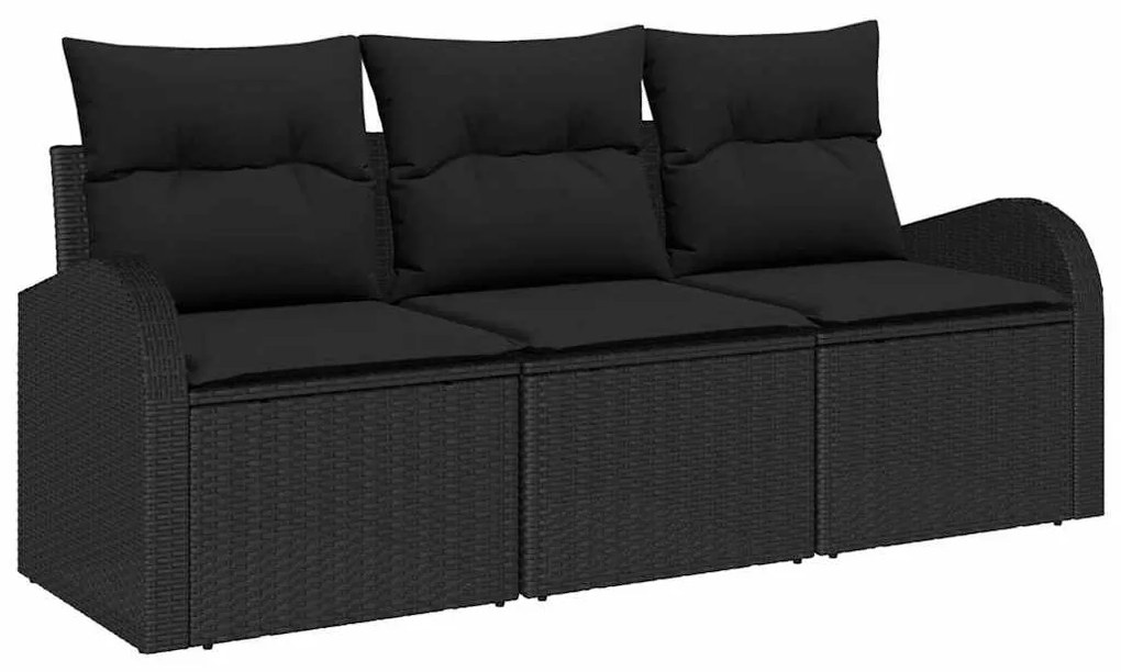 Conjunto de Sofás de Jardim vidaXL de 3 Peças com Almofadas Preto Ratt