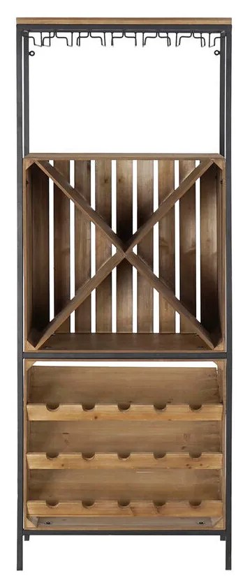 Suporte para garrafas DKD Home Decor Preto Natural Metal Abeto 60 x 30 x 160 cm