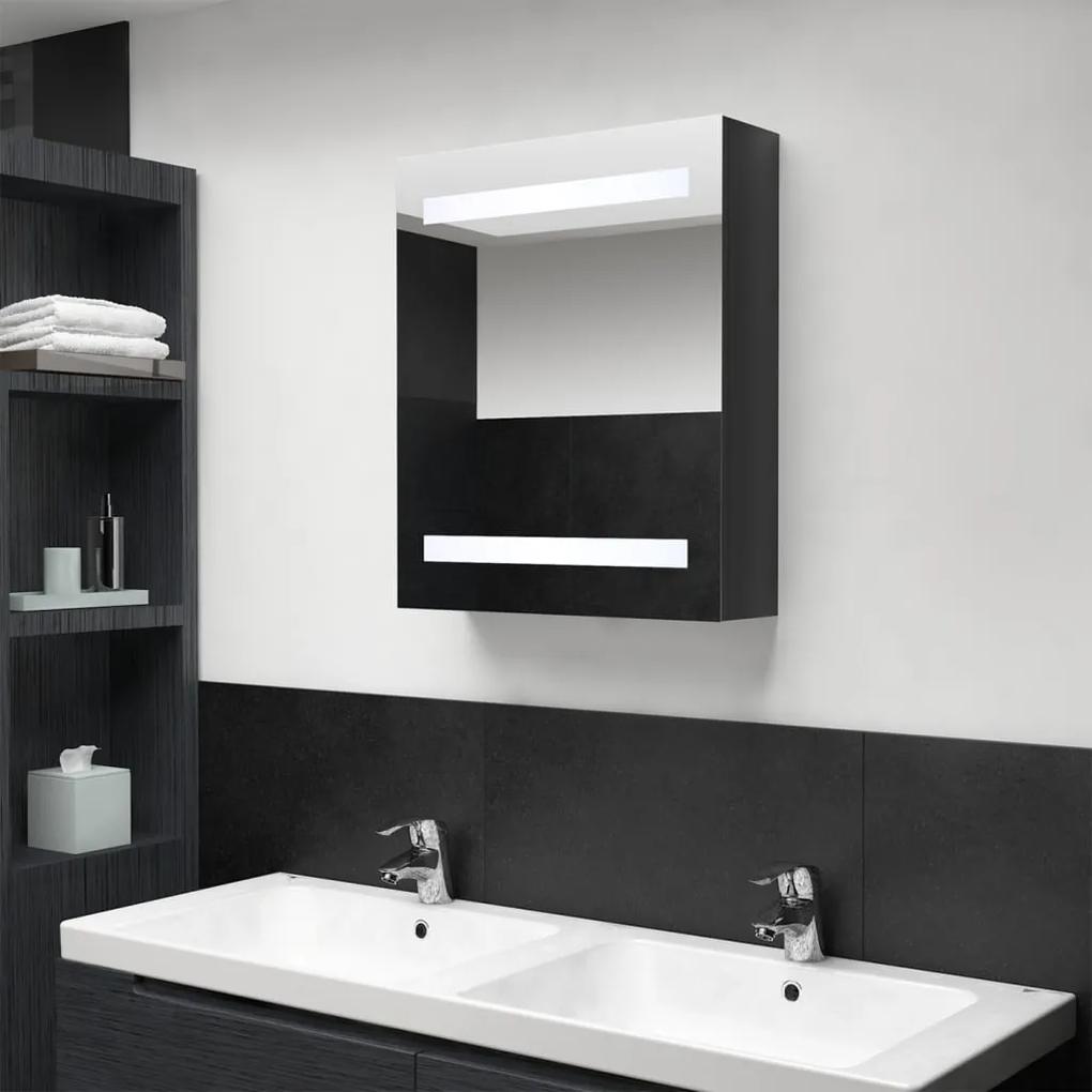326481 vidaXL Armário espelhado casa de banho LED 50x14x60 cm preto brilhante