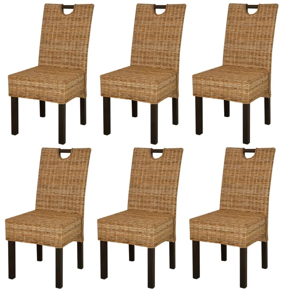 vidaXL Cadeiras de jantar, 6 pcs, vime Kubu, madeira de mangueira