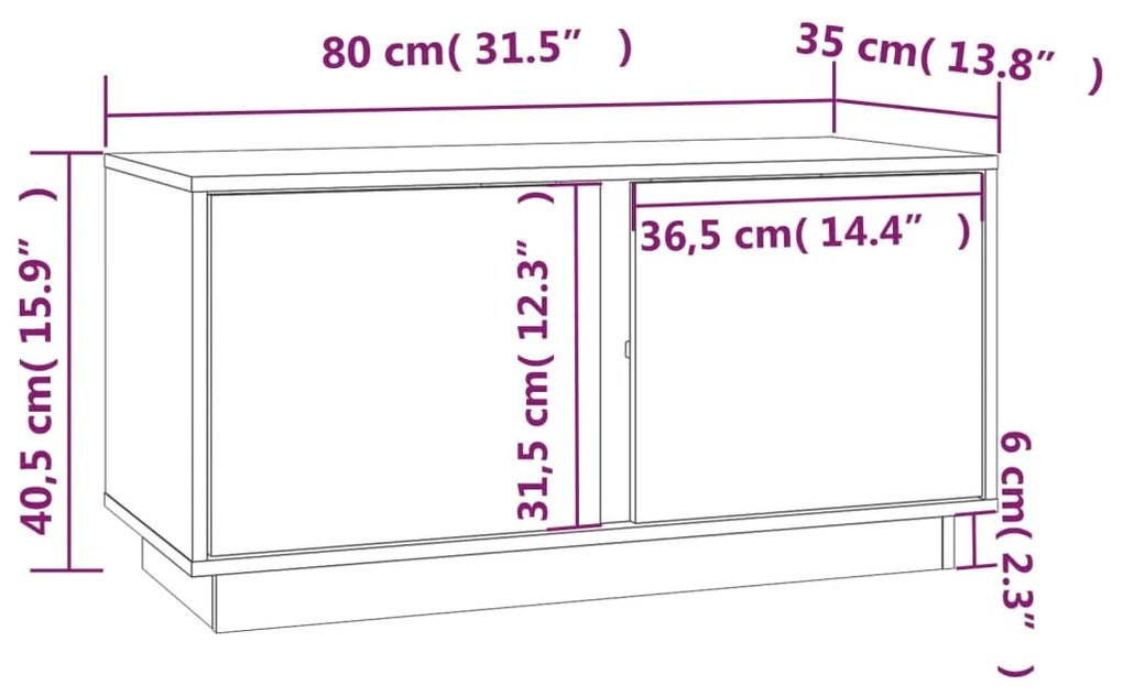 Móvel de TV 80x35x40,5 cm madeira de pinho maciça branco