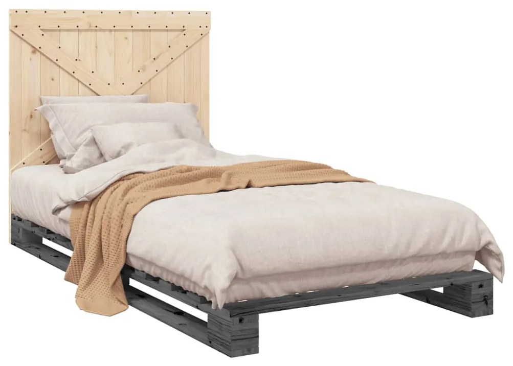 Estrutura de cama com cabeceira 100x200cm pinho maciço cinza