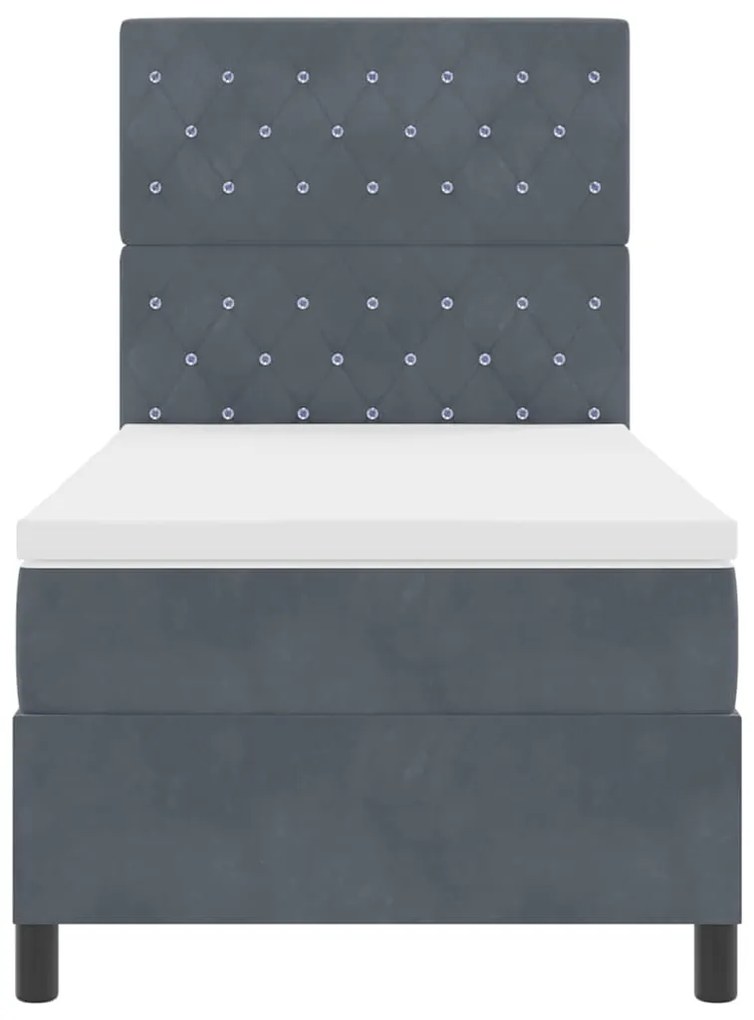 Camas Box Spring vidaXL com Colchão e LED Cinza Escuro 100x200 cm Velu