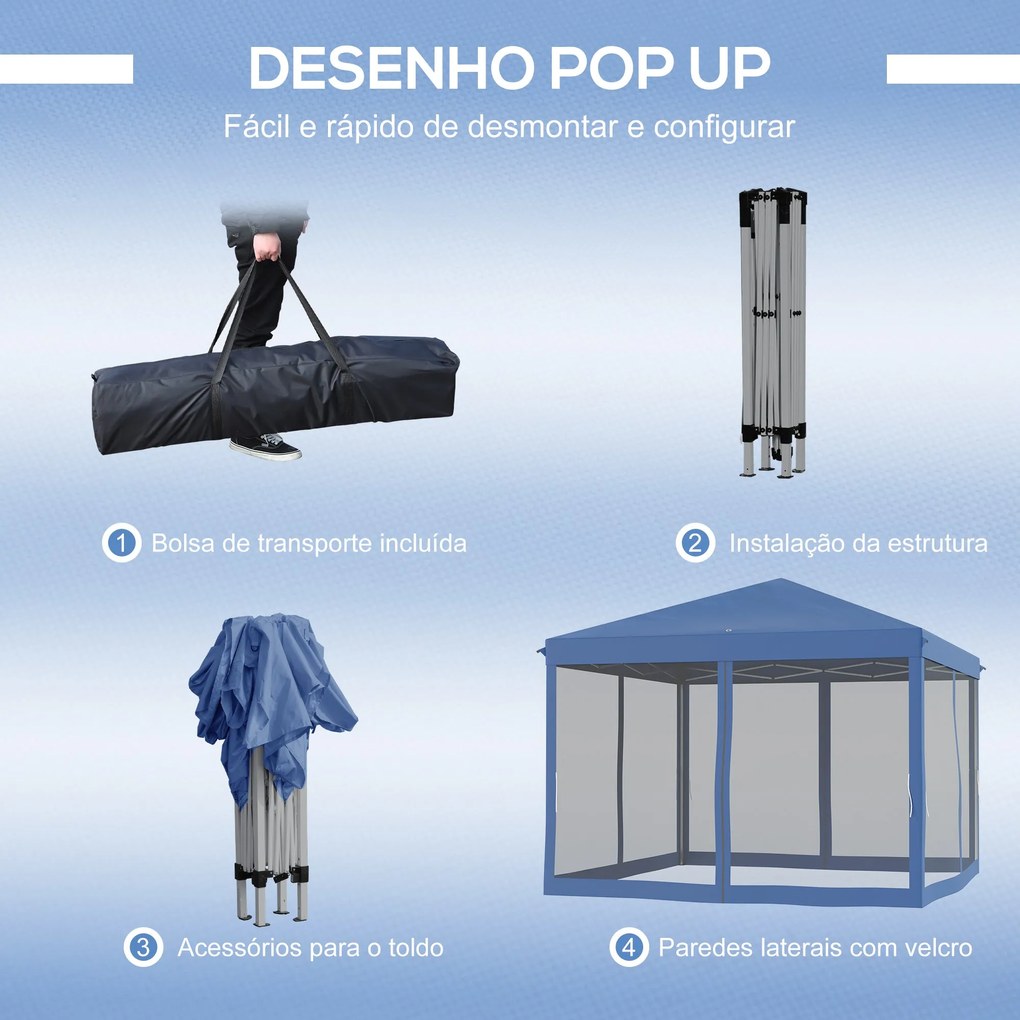 Outsunny Tenda Dobrável 295x295x260 cm Tenda de Jardim com 4 Paredes L