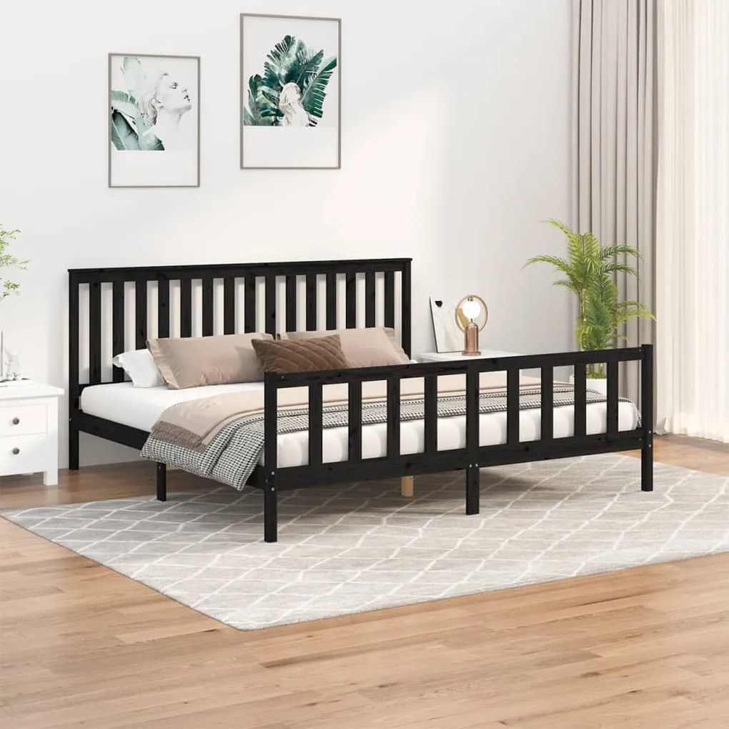vidaXL Estrutura de cama c/ cabeceira 180x200 cm pinho maciço preto