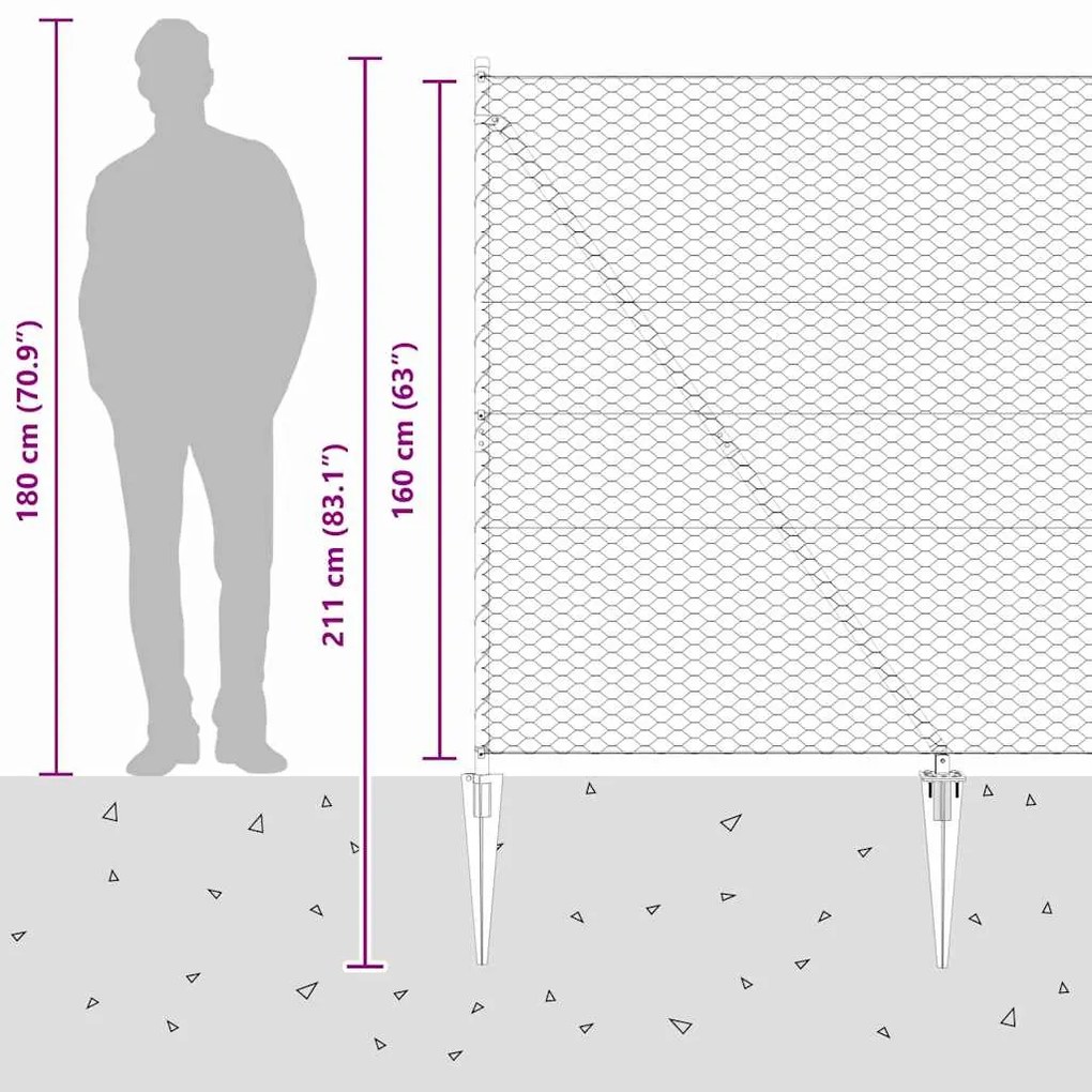 Cerca Hexagonal vidaXL Cinza 1,6x50 m Aço