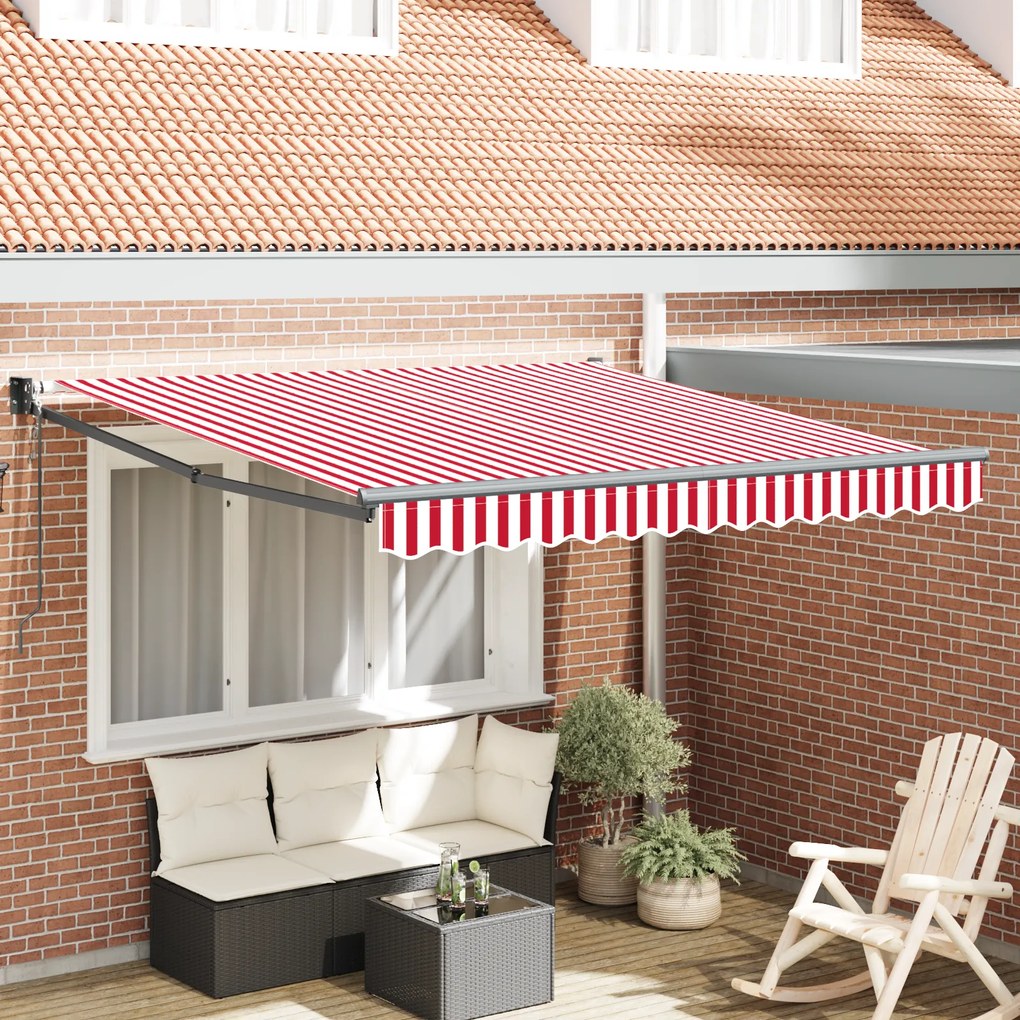 vidaXL Toldo Retrátil Automático Listrado Vermelho e Branco 300x250 cm