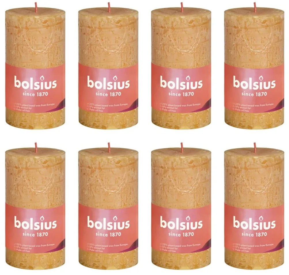 440795 Bolsius Velas rústicas cilíndricas Shine 8 pcs 100x50 mm amarelo mel