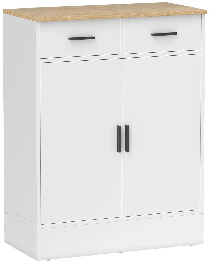 HOMCOM Aparador de Sala de Estar com 2 Gavetas e Prateleiras Ajustáveis 68,6x35x90,3 cm Branco e Madeira | Aosom Portugal