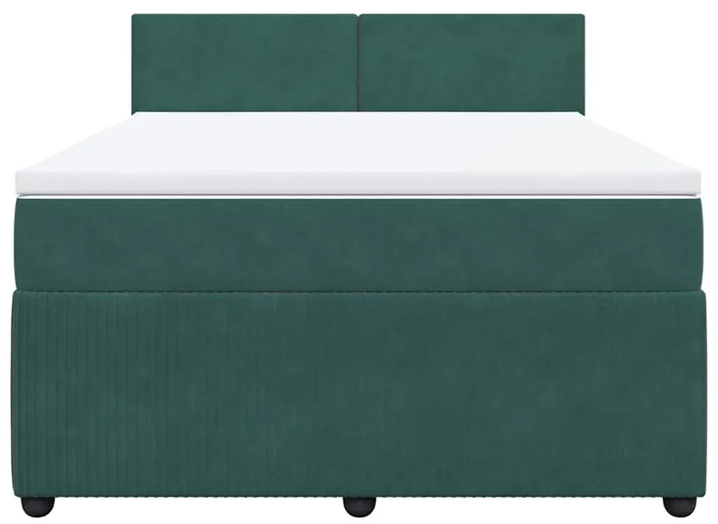 Cama com molas/colchão 140x200 cm veludo verde-escuro